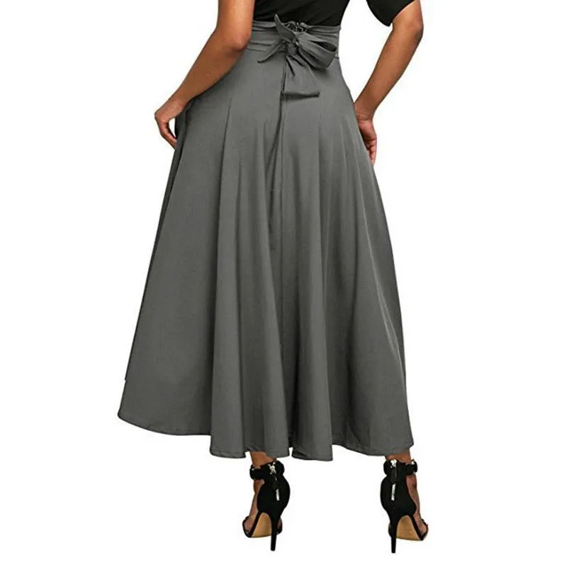 High Waist Pleated Long SkirtVintage Flared Full Skirt Swing Satin