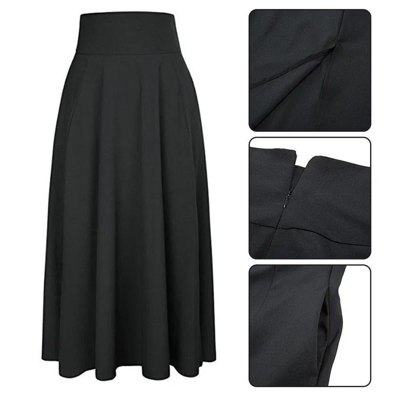 High Waist Pleated Long SkirtVintage Flared Full Skirt Swing Satin