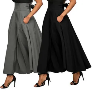 High Waist Pleated Long SkirtVintage Flared Full Skirt Swing Satin