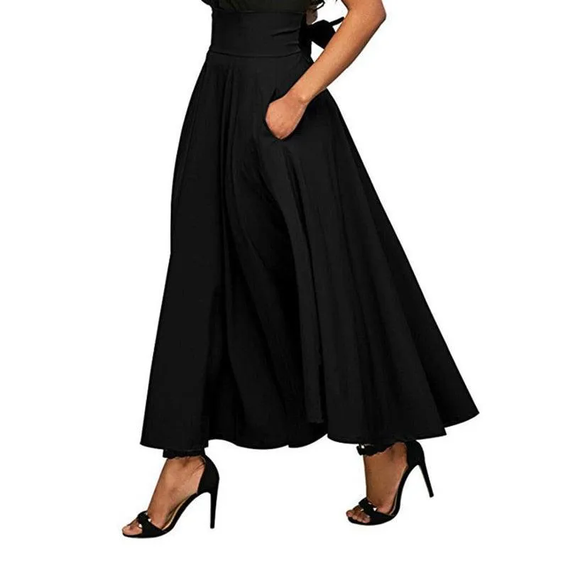High Waist Pleated Long SkirtVintage Flared Full Skirt Swing Satin