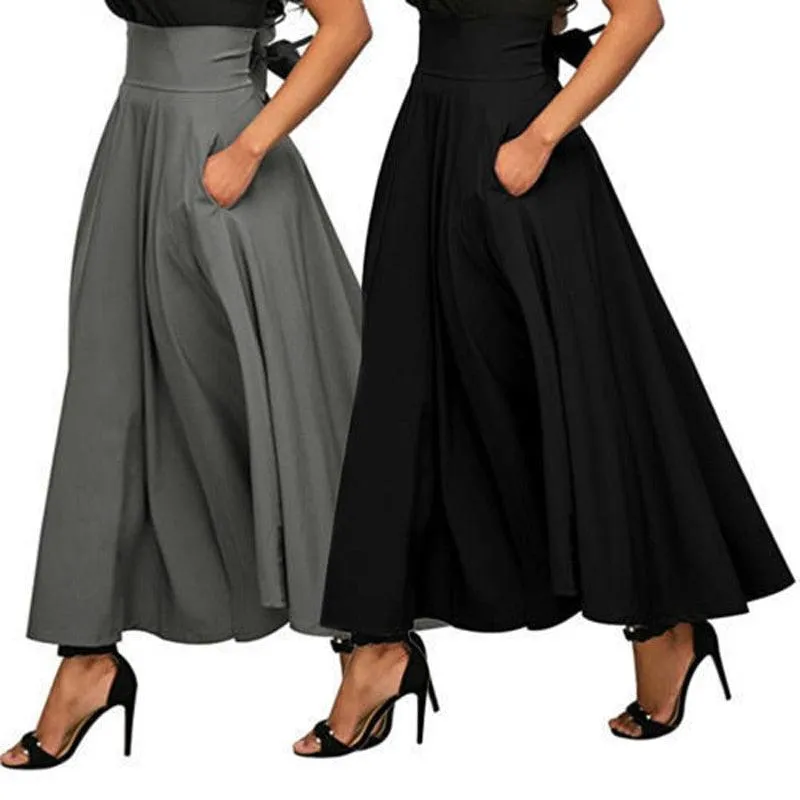 High Waist Pleated Long SkirtVintage Flared Full Skirt Swing Satin