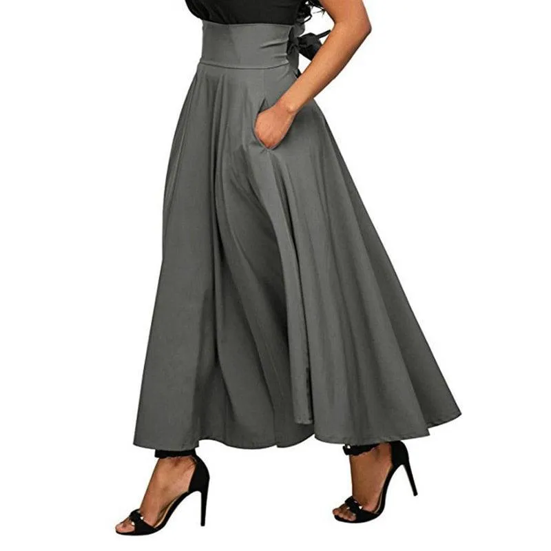 High Waist Pleated Long SkirtVintage Flared Full Skirt Swing Satin