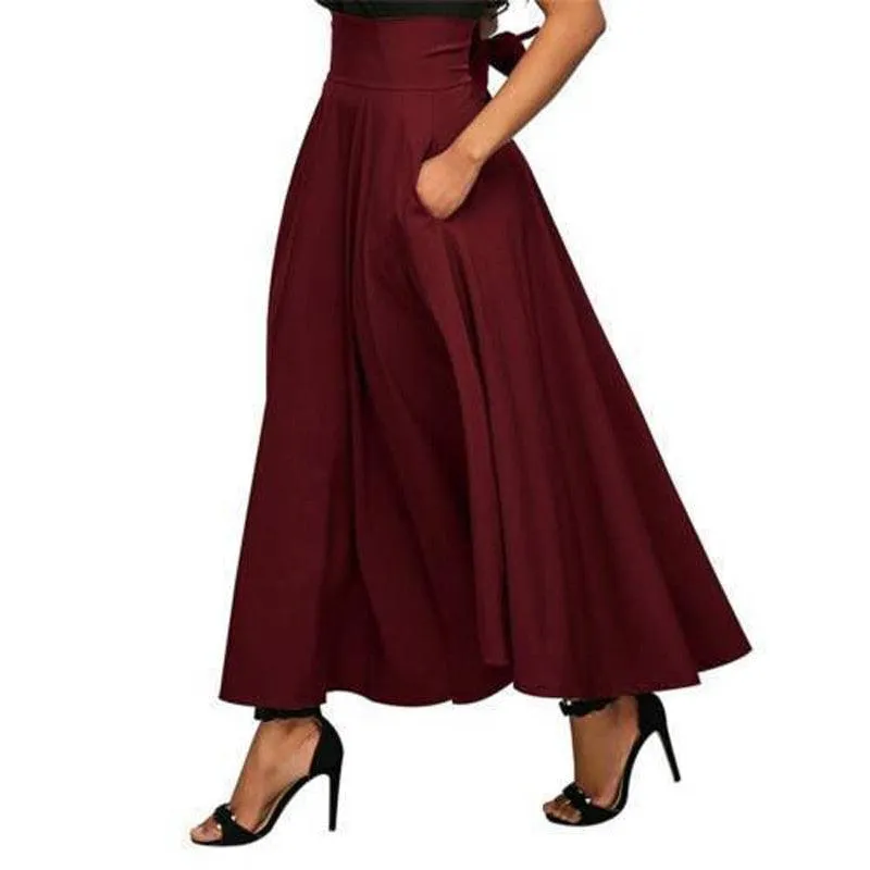 High Waist Pleated Long SkirtVintage Flared Full Skirt Swing Satin