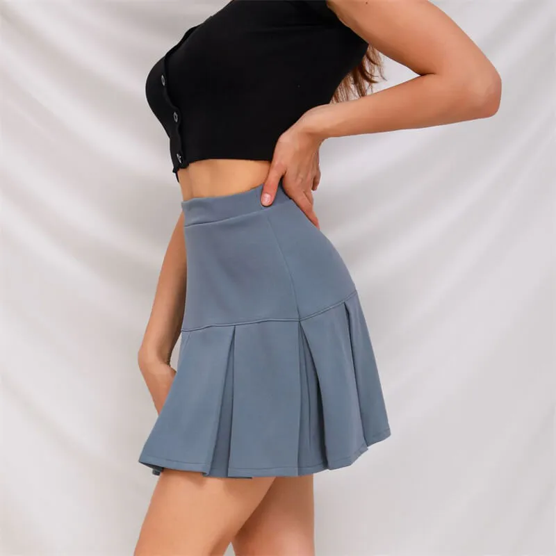 High Waist Pleated Mini Skirt - Elegant Polyester/Fiber Blend