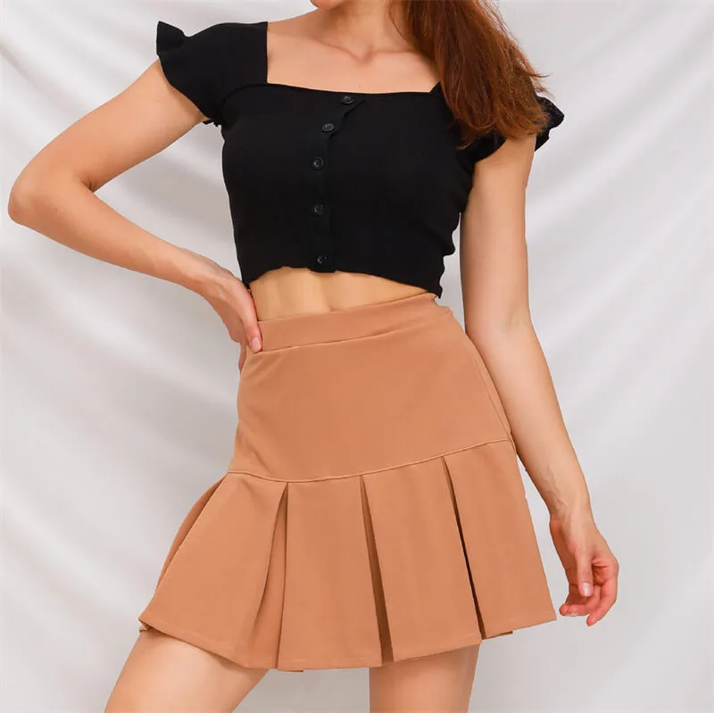 High Waist Pleated Mini Skirt - Elegant Polyester/Fiber Blend