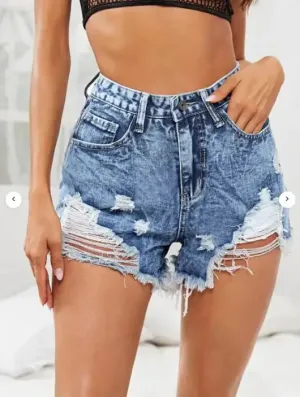 High Waist Ripped Denim Shorts for Women