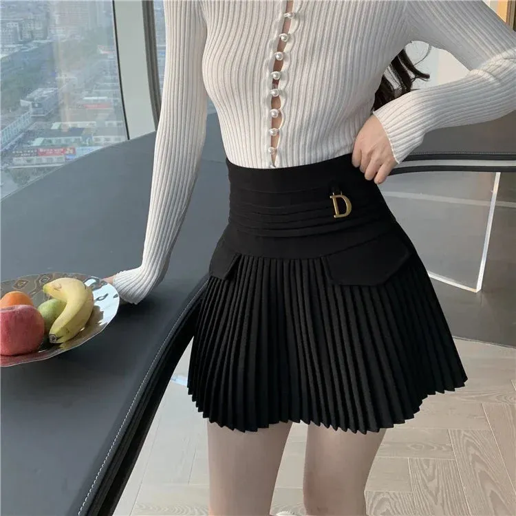High Waist White Pleated Mini Skirt (College Style)