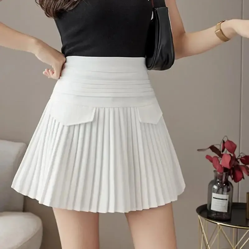 High Waist White Pleated Mini Skirt (College Style)