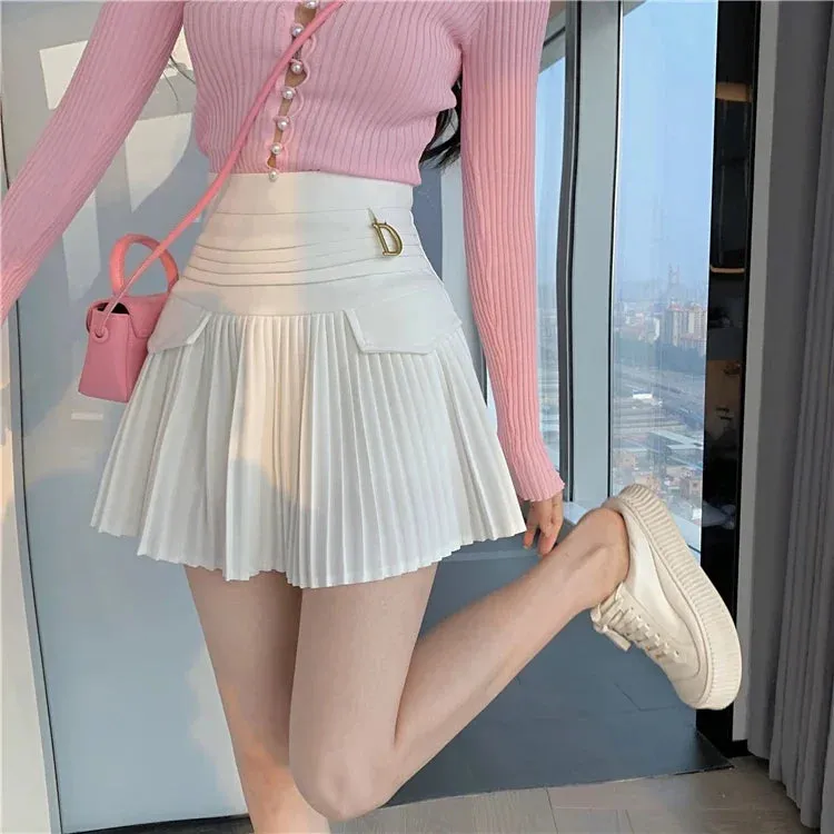 High Waist White Pleated Mini Skirt (College Style)
