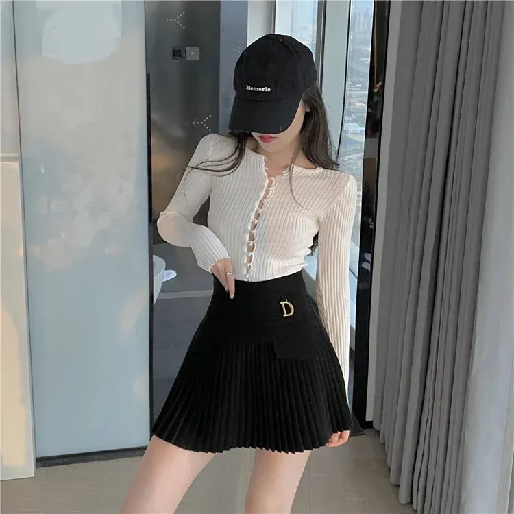 High Waist White Pleated Mini Skirt (College Style)
