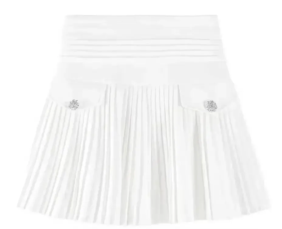 High Waist White Pleated Mini Skirt (College Style)