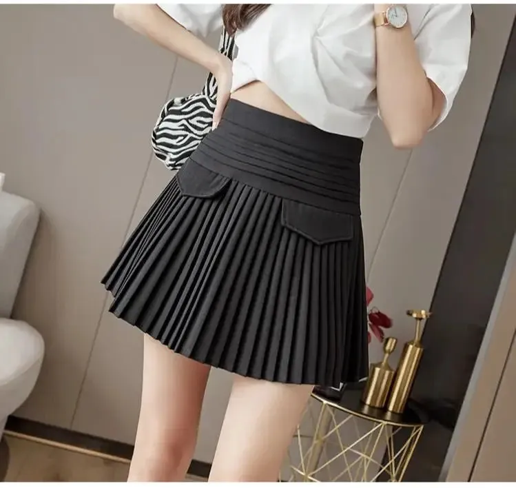 High Waist White Pleated Mini Skirt (College Style)