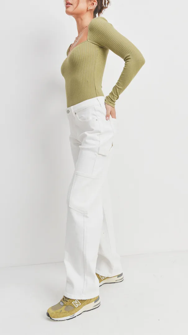 High Waisted Cargo Straight Leg Jeans