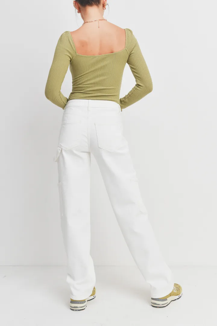 High Waisted Cargo Straight Leg Jeans