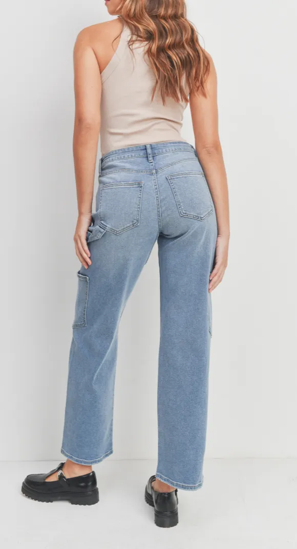 High Waisted Cargo Straight Leg Jeans