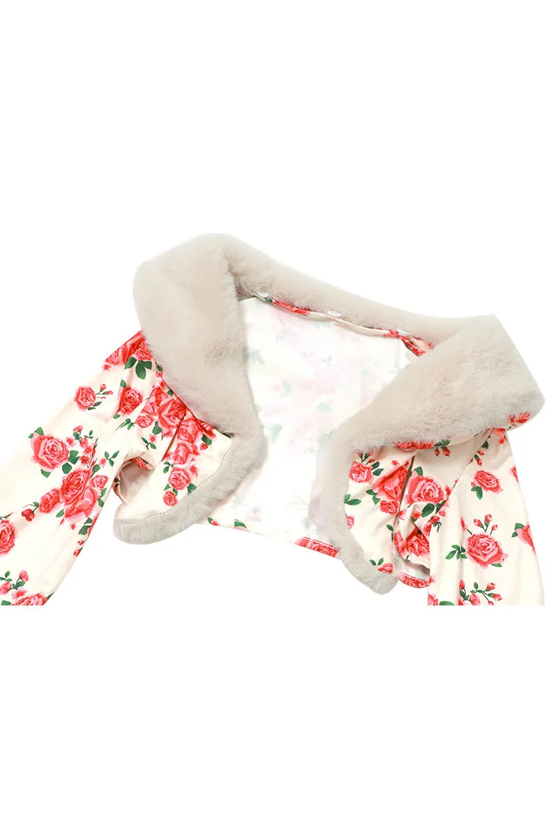 HTS1156 Vintage Rose Fur Trim Top