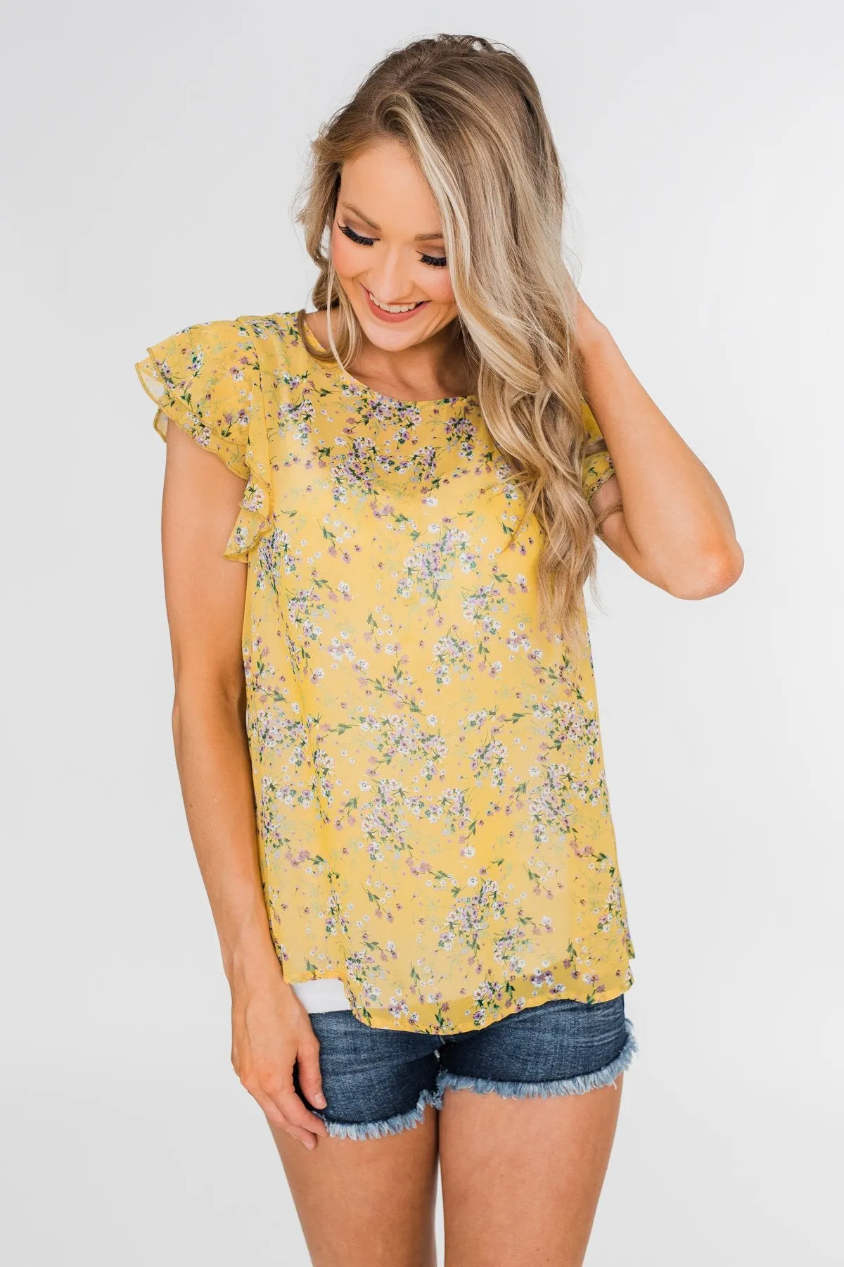 In Perfect Harmony Floral Ruffle Sleeve Top- Yellow