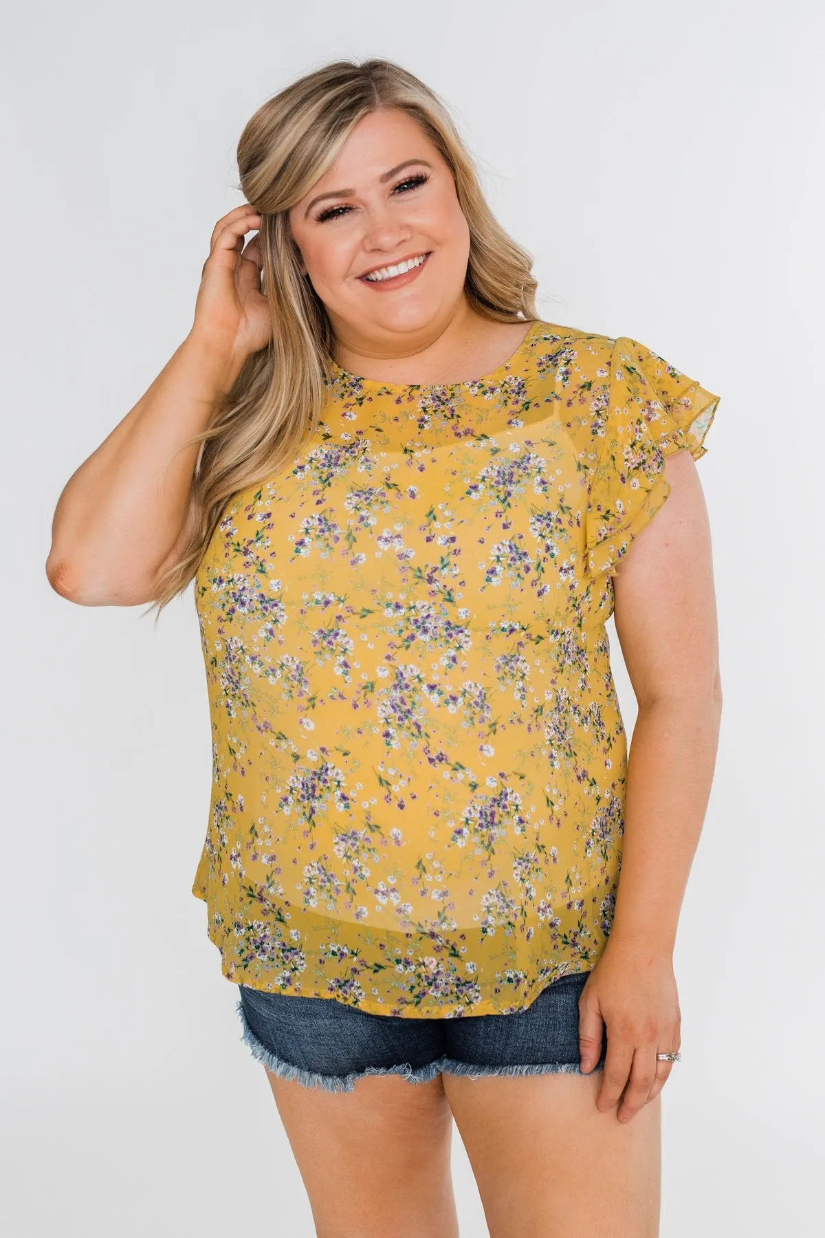 In Perfect Harmony Floral Ruffle Sleeve Top- Yellow