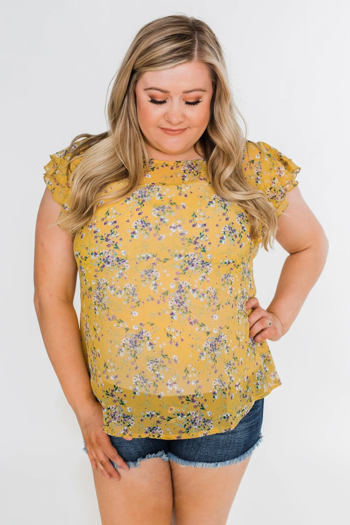 In Perfect Harmony Floral Ruffle Sleeve Top- Yellow