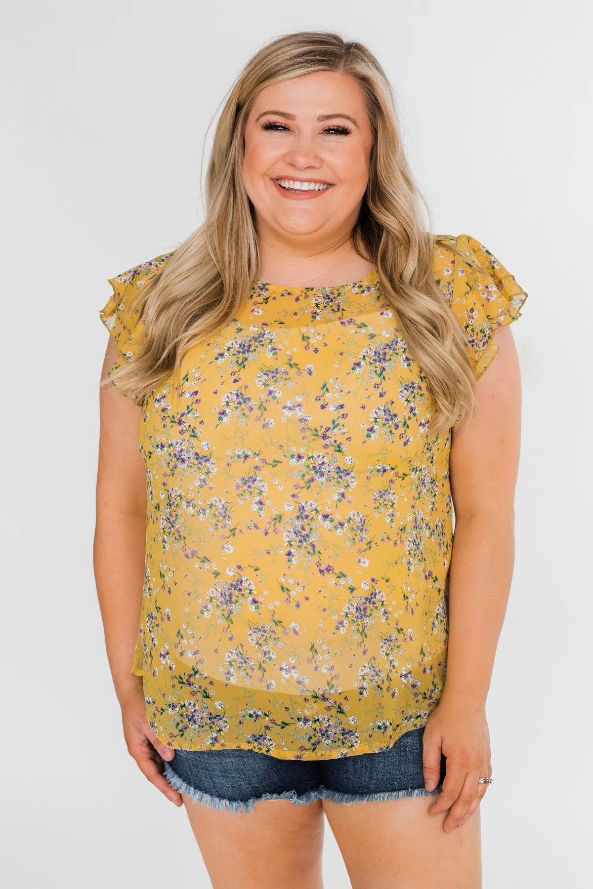 In Perfect Harmony Floral Ruffle Sleeve Top- Yellow