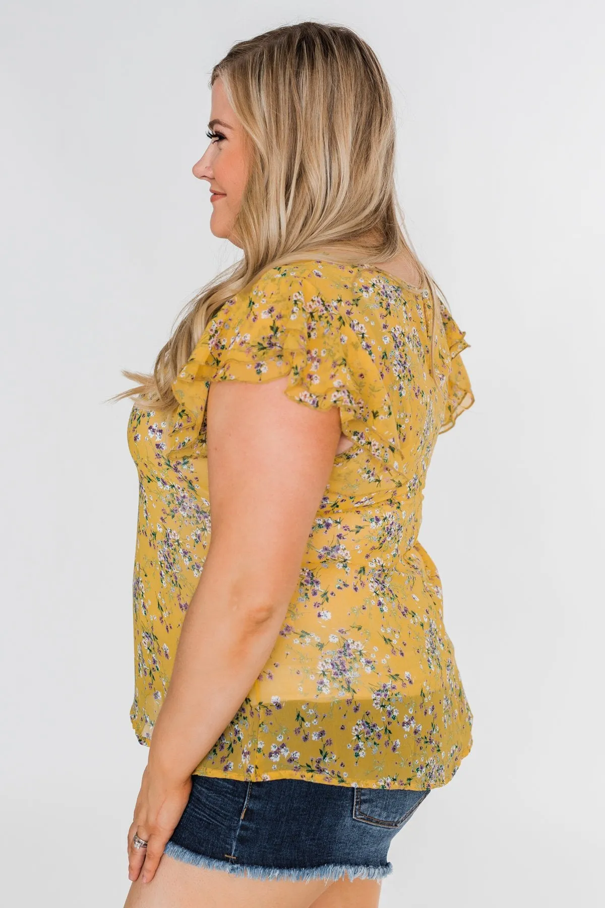 In Perfect Harmony Floral Ruffle Sleeve Top- Yellow