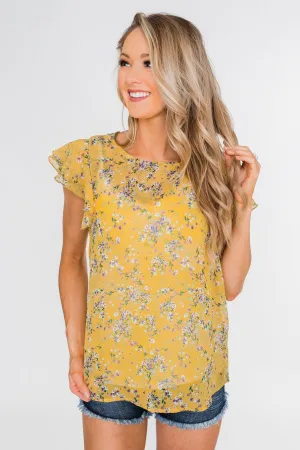 In Perfect Harmony Floral Ruffle Sleeve Top- Yellow