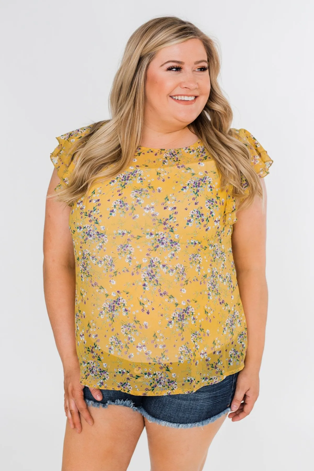 In Perfect Harmony Floral Ruffle Sleeve Top- Yellow