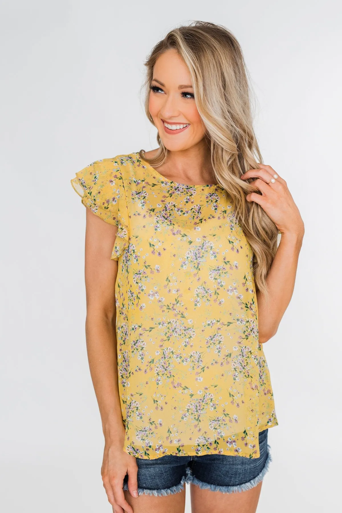In Perfect Harmony Floral Ruffle Sleeve Top- Yellow