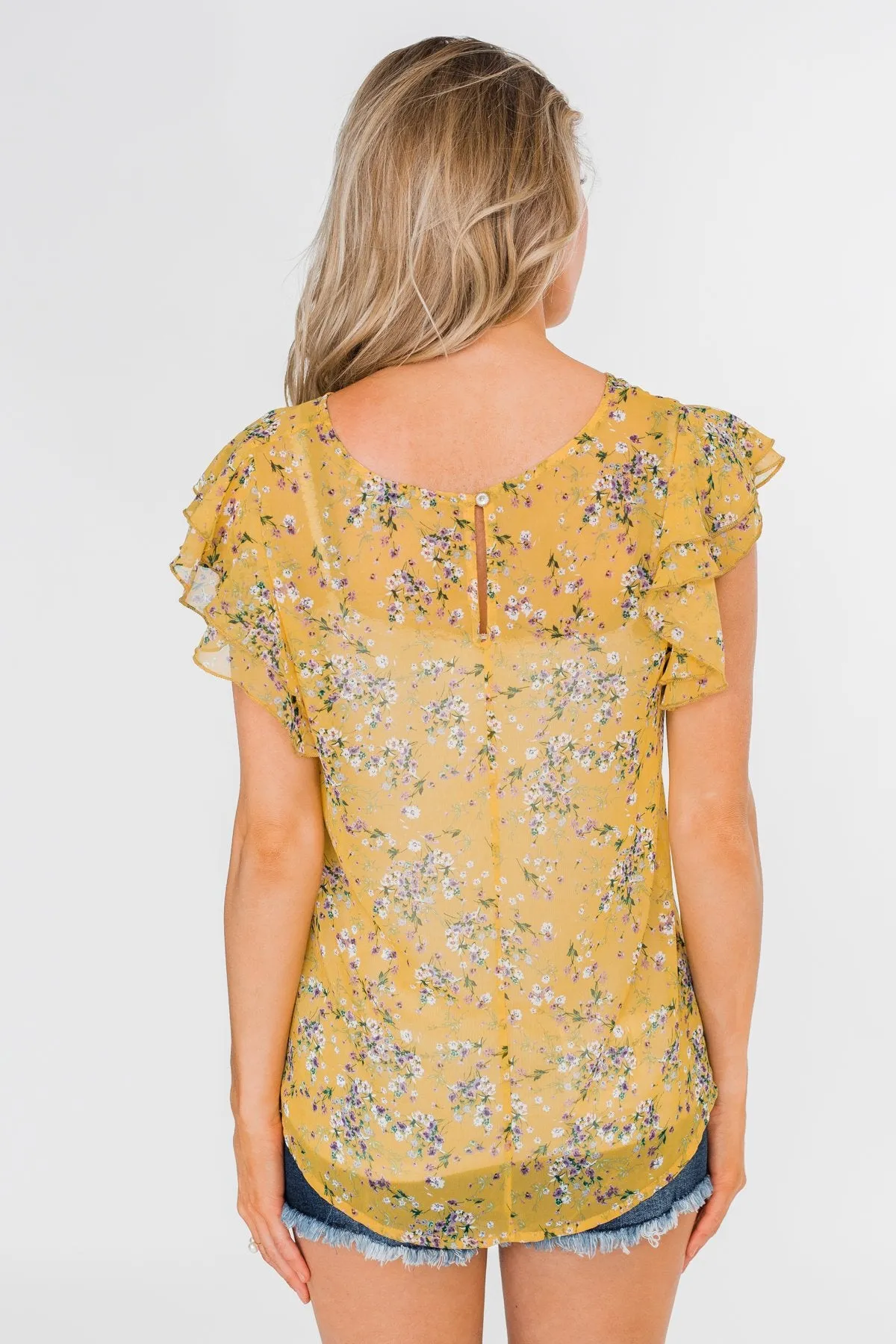In Perfect Harmony Floral Ruffle Sleeve Top- Yellow