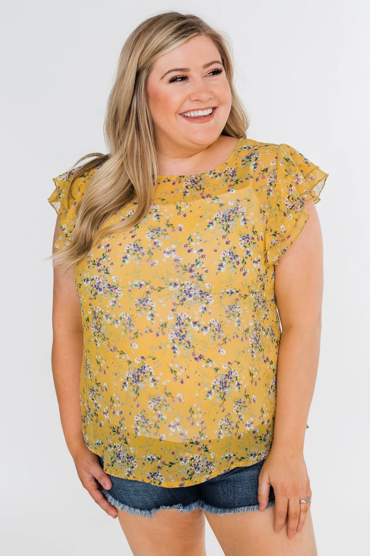 In Perfect Harmony Floral Ruffle Sleeve Top- Yellow