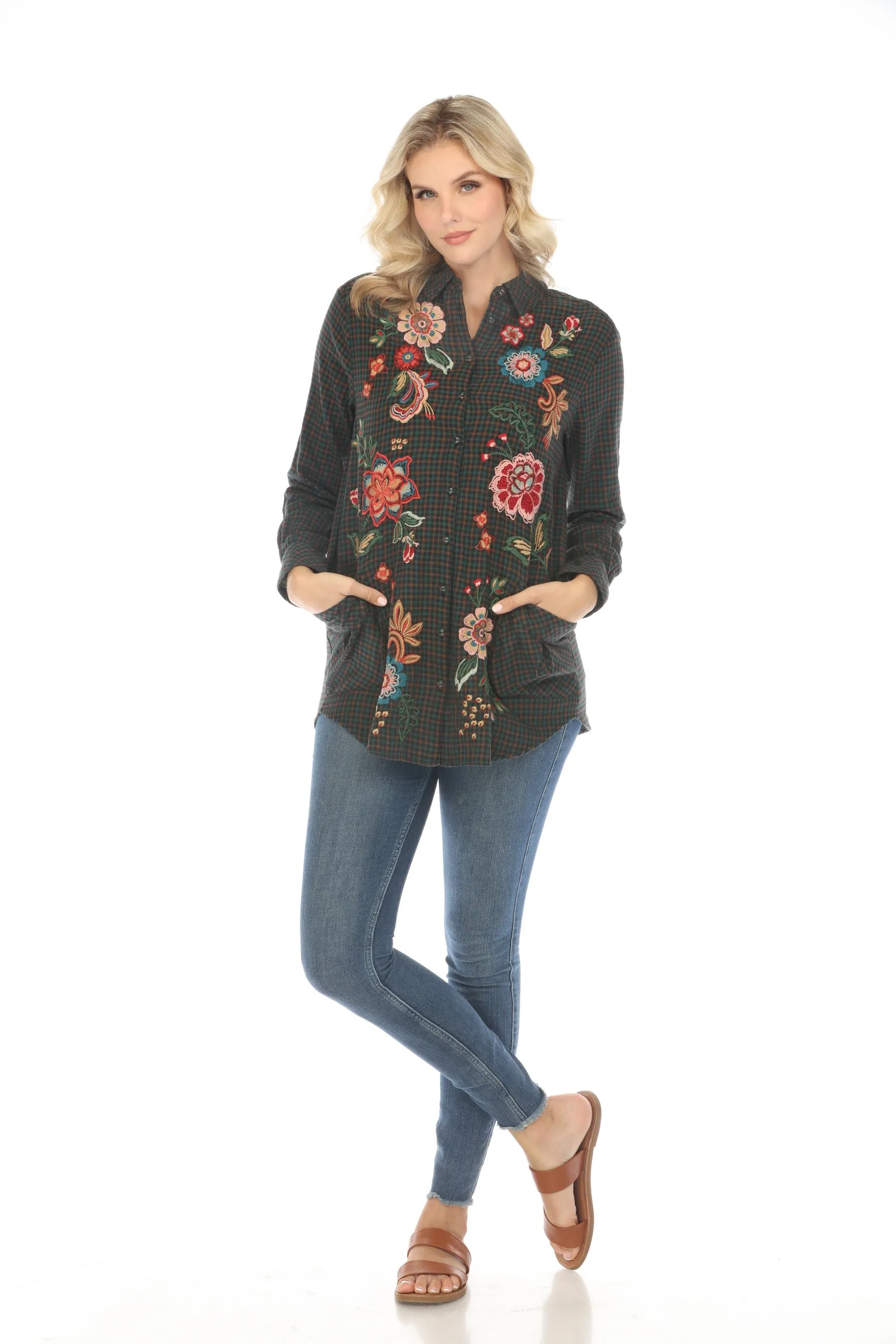 Johnny Was Workshop Plaid Messine Painters Smock Tunic Shirt Boho Chic W21024