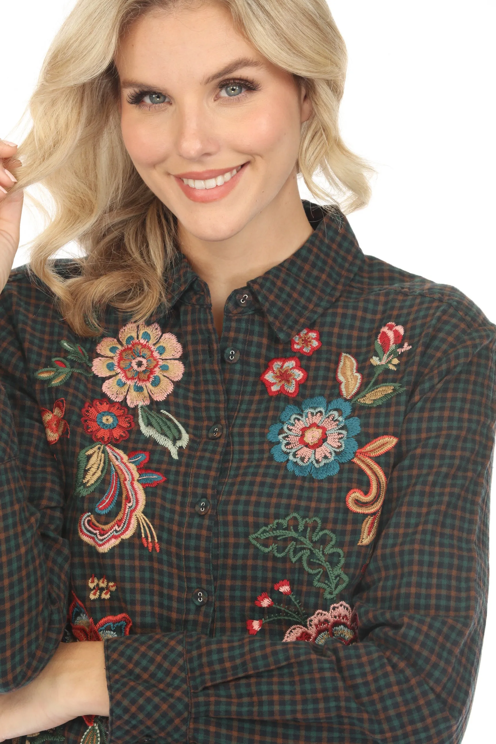 Johnny Was Workshop Plaid Messine Painters Smock Tunic Shirt Boho Chic W21024
