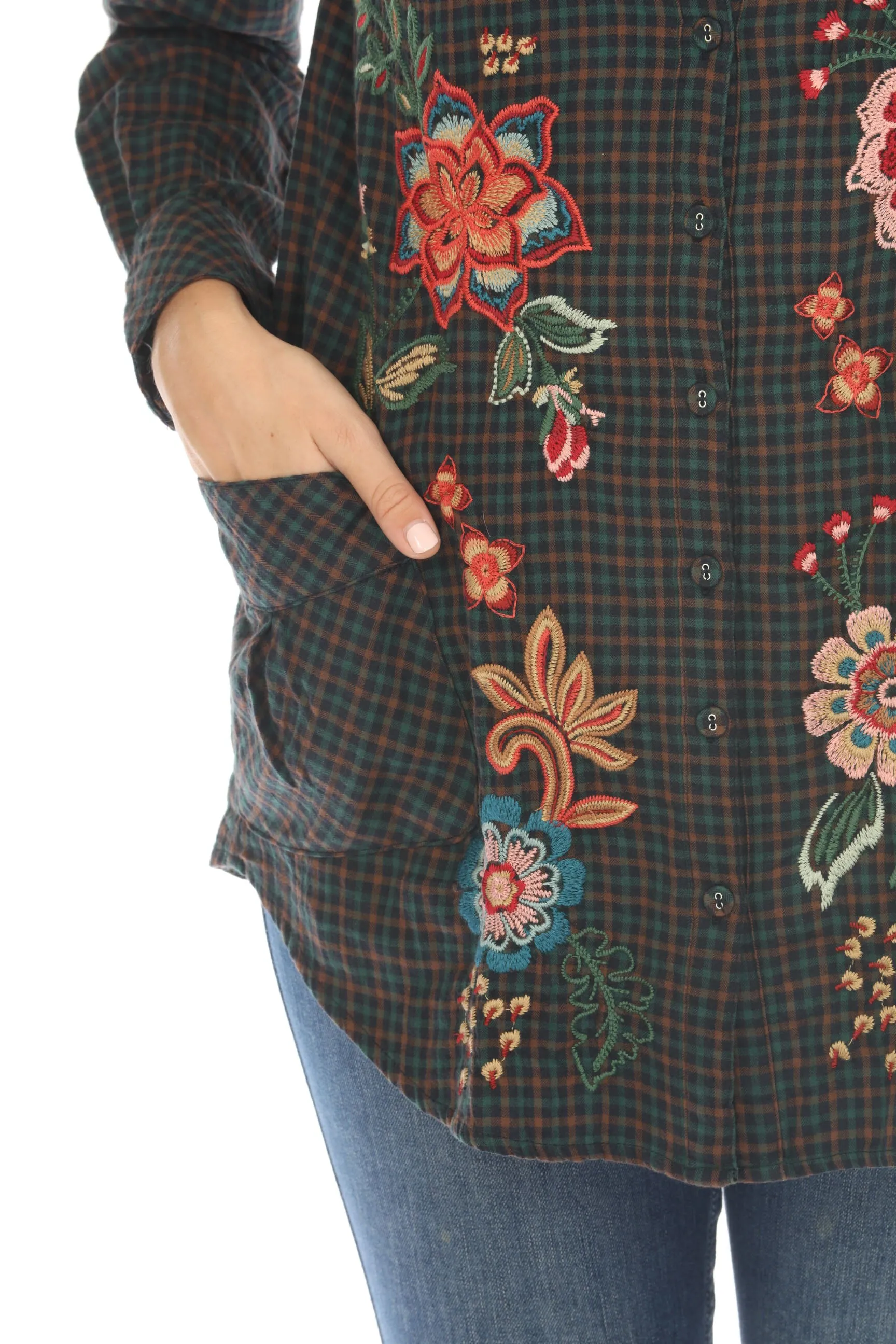 Johnny Was Workshop Plaid Messine Painters Smock Tunic Shirt Boho Chic W21024