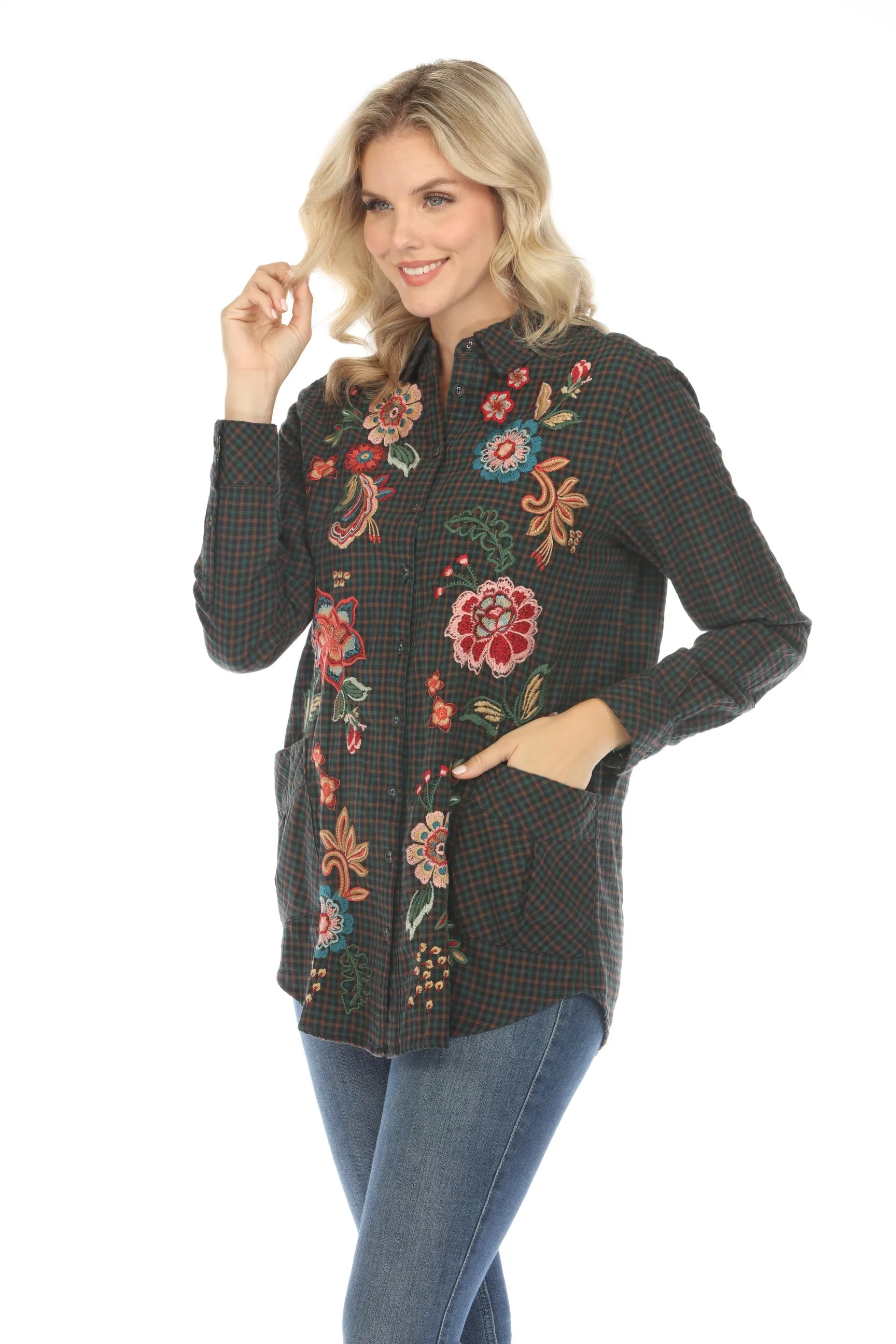 Johnny Was Workshop Plaid Messine Painters Smock Tunic Shirt Boho Chic W21024