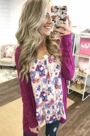 Just Beautiful Floral Tank Top- Ivory & Mauve Multi Color