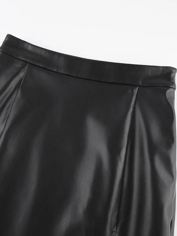 Kakaclo Faux Leather Pencil Skirt with Side Slit