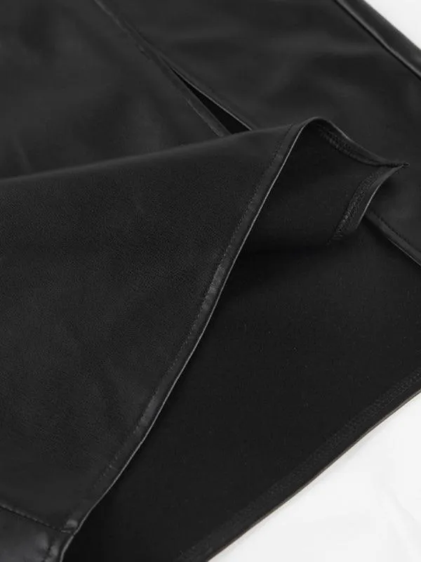 Kakaclo Faux Leather Pencil Skirt with Side Slit