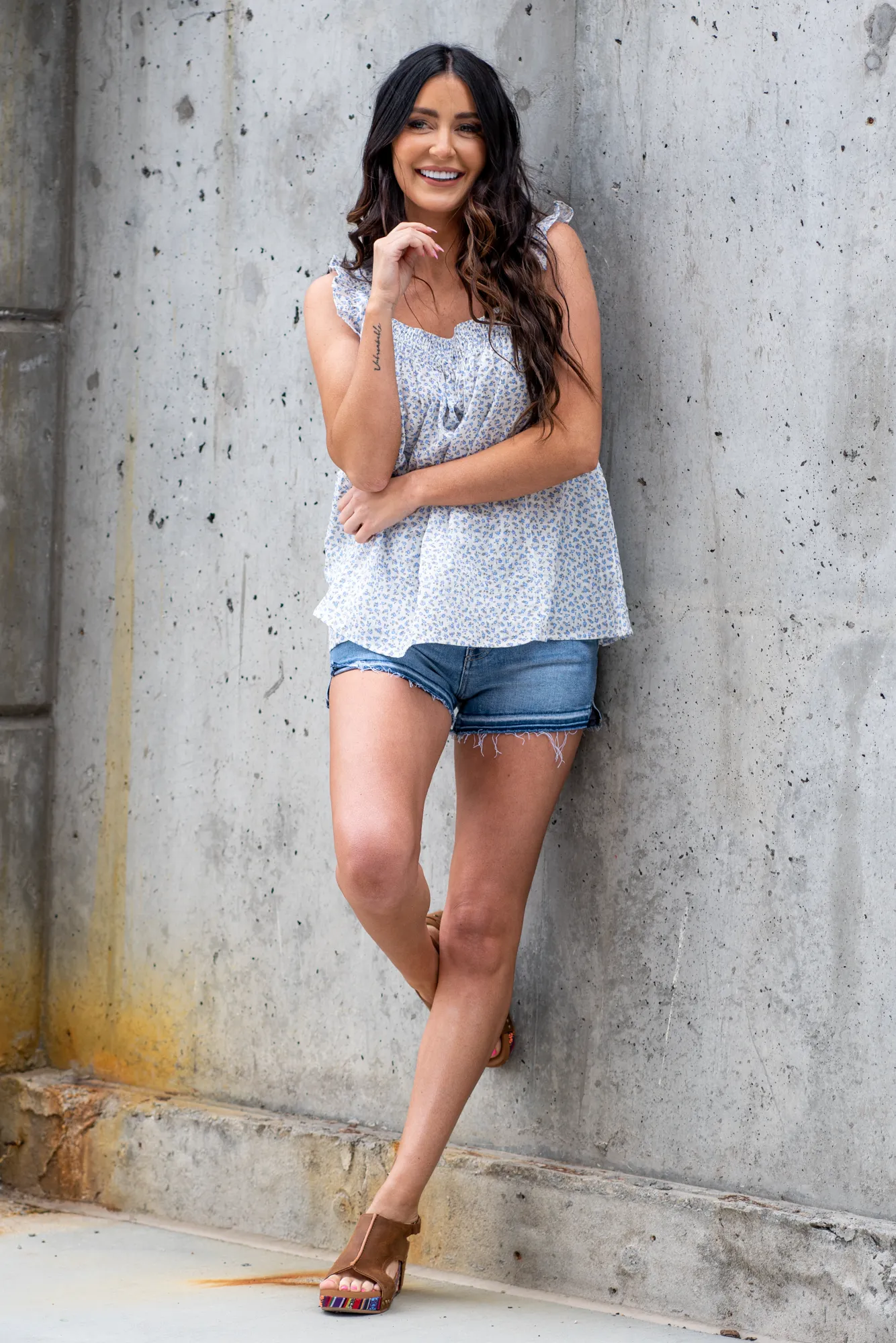 Karen Floral Print Top Blue