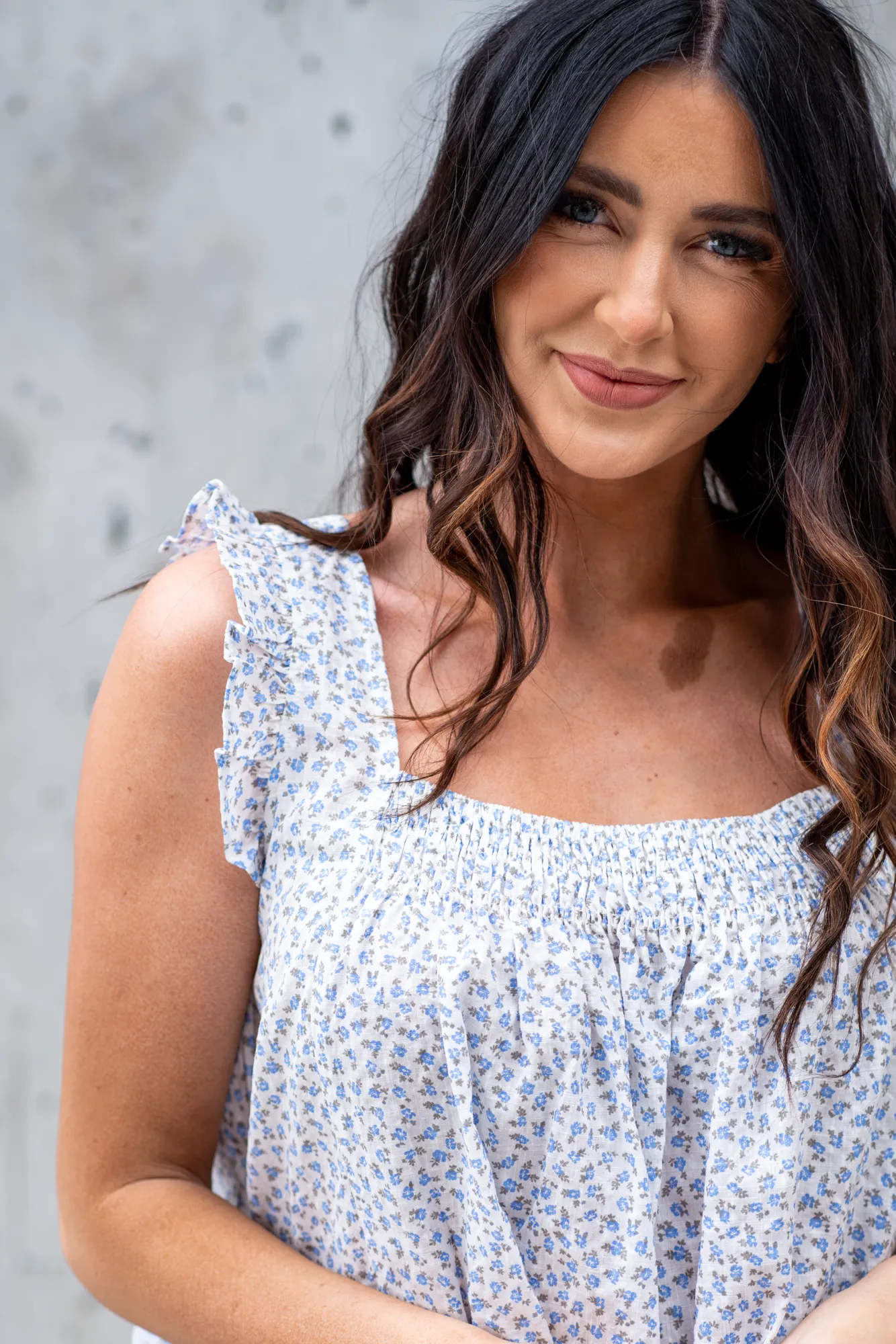 Karen Floral Print Top Blue