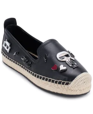 Karl Lagerfeld Paris Women's Michaela Slip On Embellished Flat Espadrille Platform, Black, 7.5