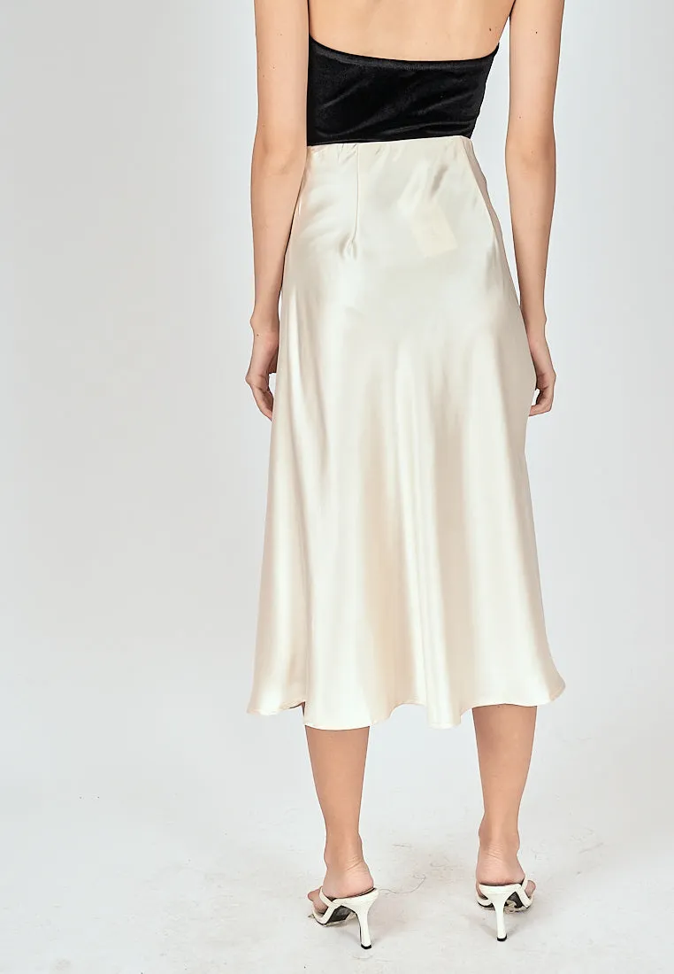 Kyler Cream Silk A-Line Midi Skirt