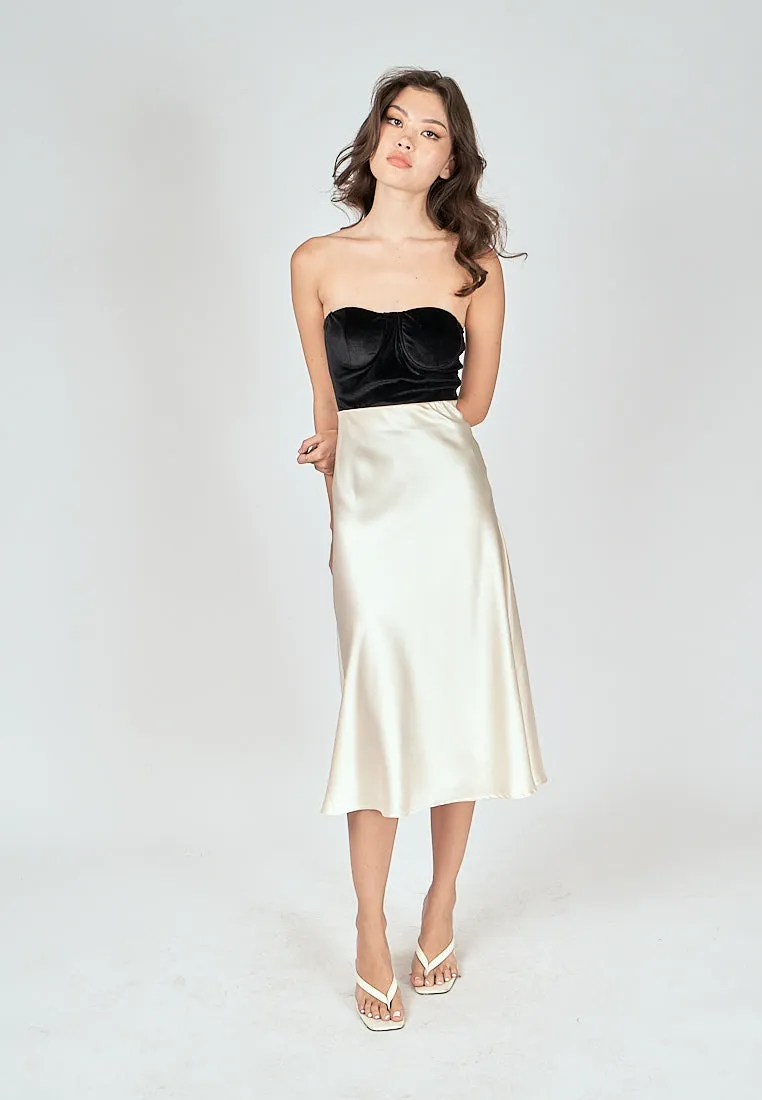 Kyler Cream Silk A-Line Midi Skirt