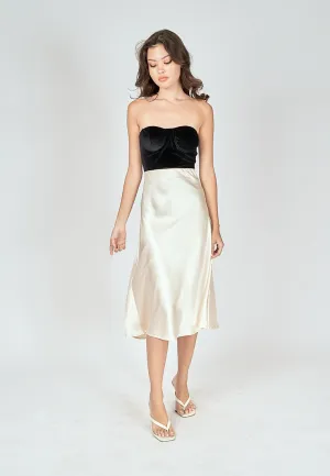 Kyler Cream Silk A-Line Midi Skirt