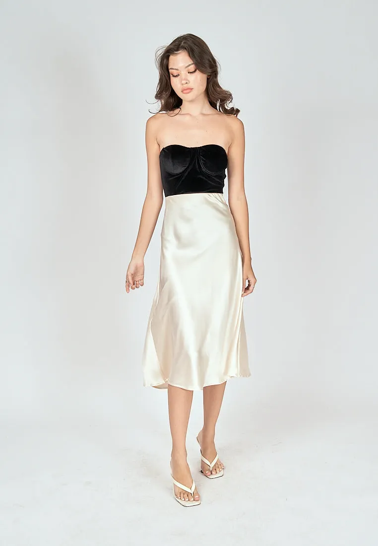 Kyler Cream Silk A-Line Midi Skirt