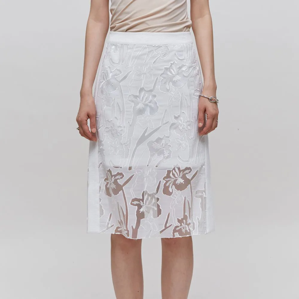 Lace Embroidered Mesh Pencil Skirt