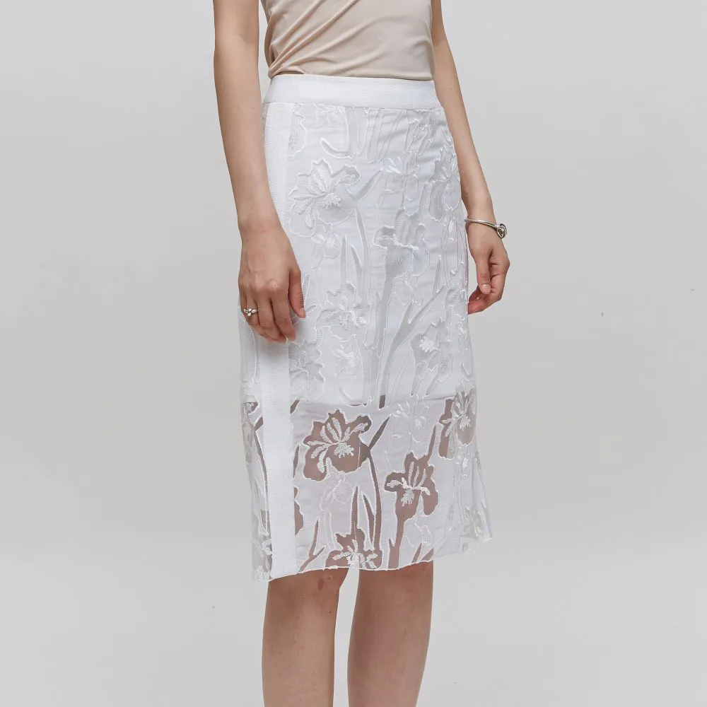 Lace Embroidered Mesh Pencil Skirt
