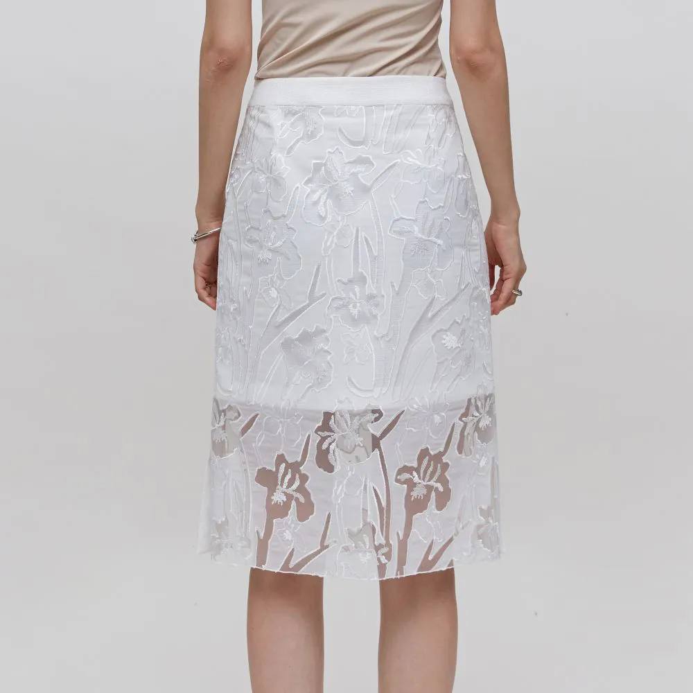 Lace Embroidered Mesh Pencil Skirt