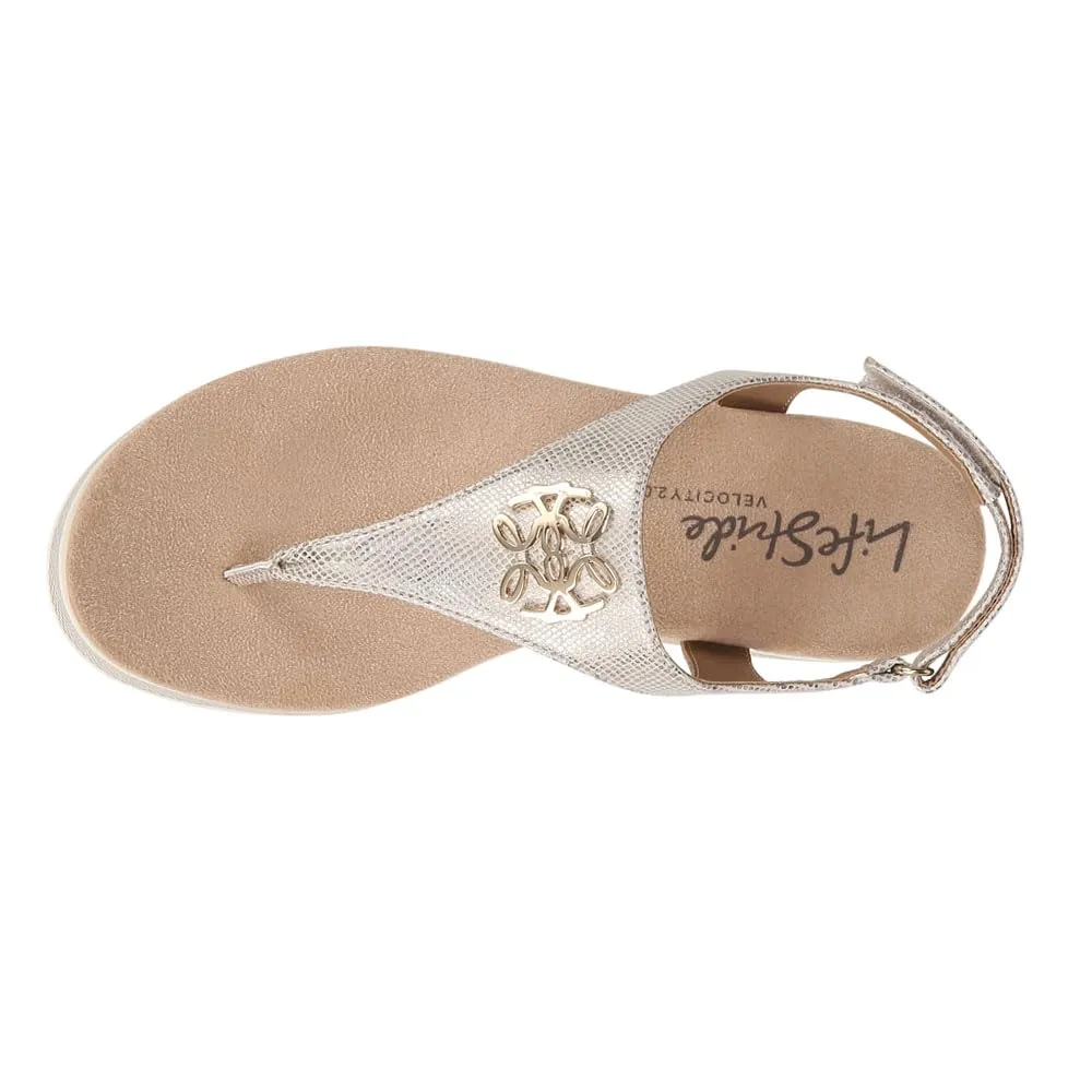 LifeStride Womens Zeeta Thong Sandals Beige Metallic 11 M