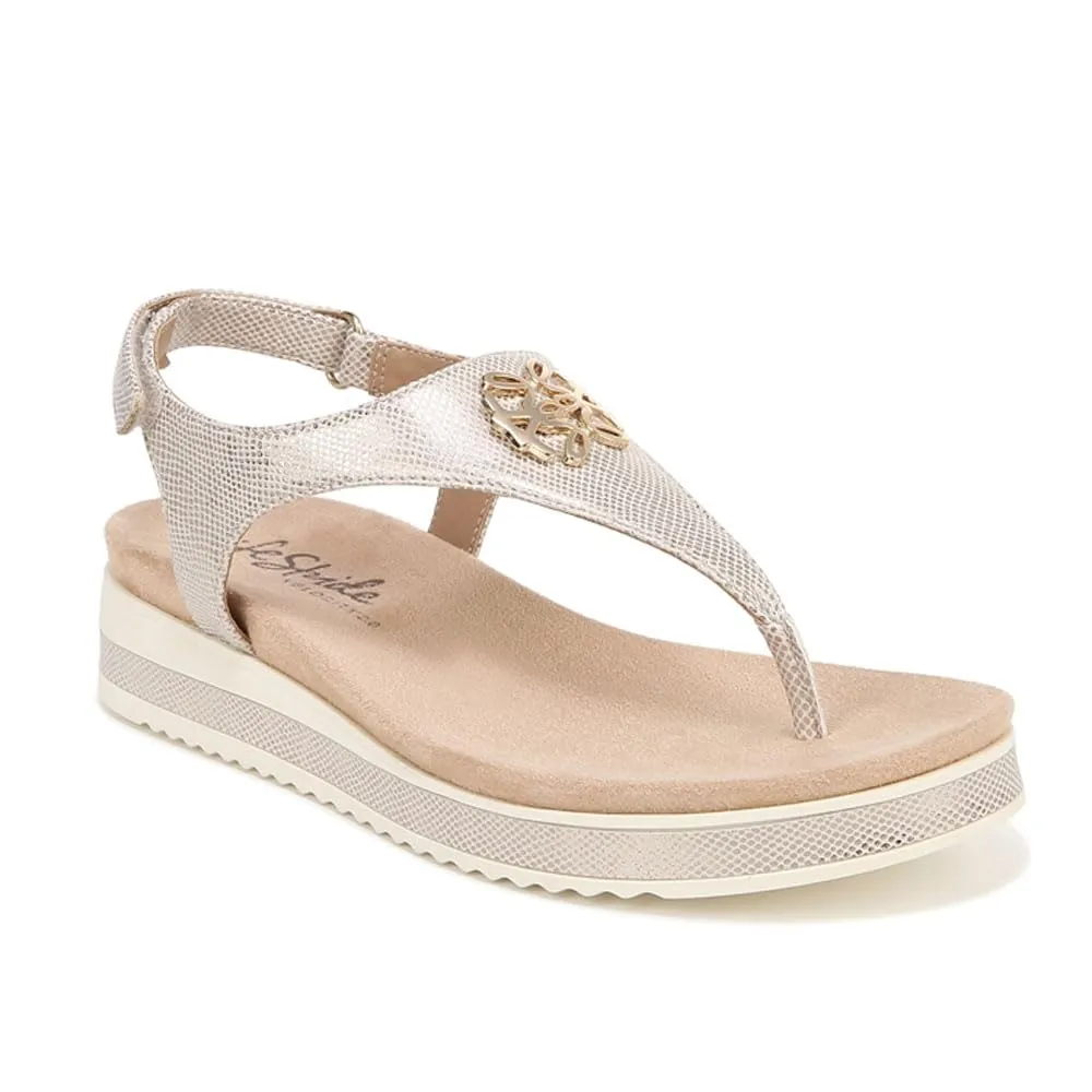 LifeStride Womens Zeeta Thong Sandals Beige Metallic 11 M