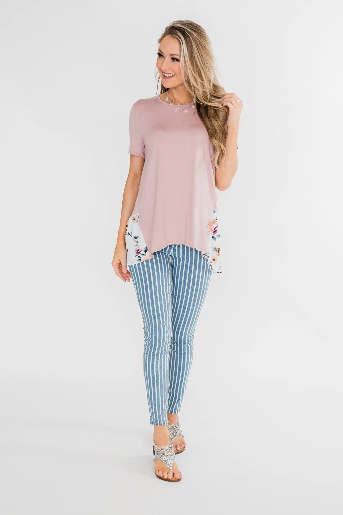 Lift My Spirits Floral Ruffle Top- Mauve